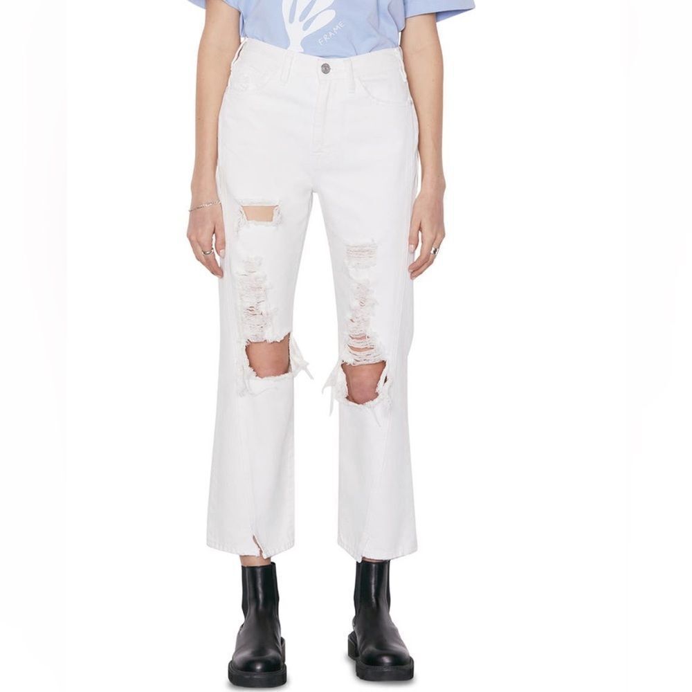 NWT FRAME‎ Le Jane Ripped Crop Flare Leg Jeans (Rumpled Blanc Destruct) - Picture 4 of 7